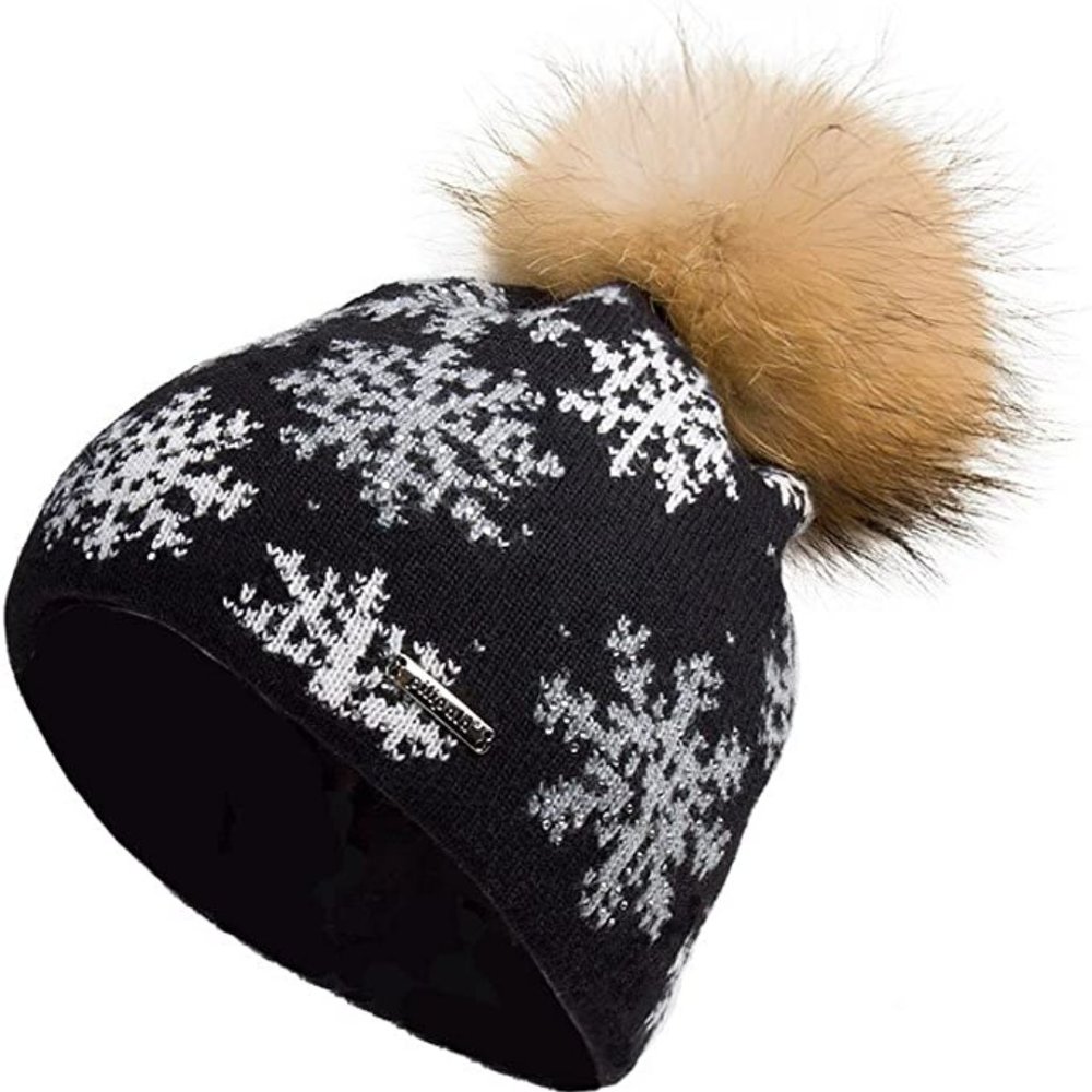 Pilipala Women's Slouchy Beanie Hat with Fur Pompom Warm Winter Hat NEW